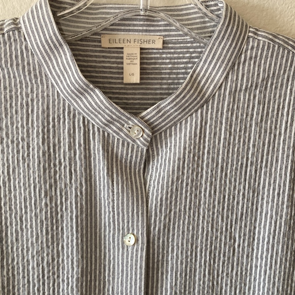 Eileen fisher 100% Cotton Ripple Mandarin Collar